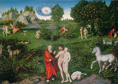 Adam en Eva in de Tuin van Eden, 1530 door Lucas Cranach the Elder